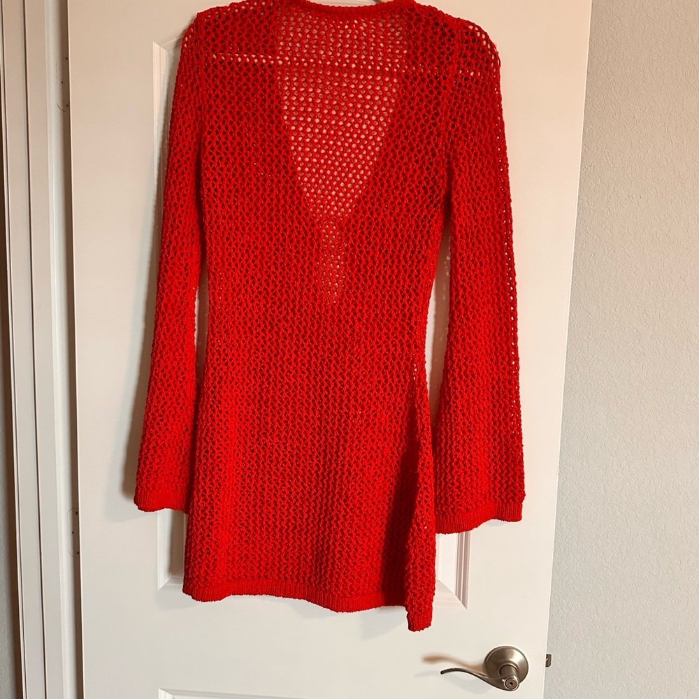 MONDAY Open Knit Red crochet cover up - Picture 3 of 4